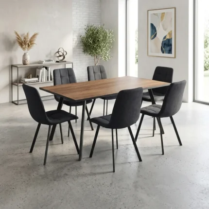 TABLE + 6 CHAISES - CHÊNE ET NOIR