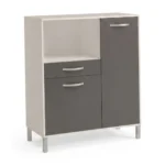 DESSERTE 2 PORTES + 1 TIROIR + 1 NICHE - GRIS & BLANC