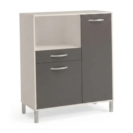 DESSERTE 2 PORTES + 1 TIROIR + 1 NICHE - GRIS & BLANC