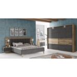LIT + 2 CHEVET 160 X 200 CM -  BETON ET CHENE – Image 2
