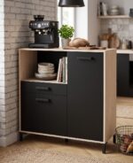 DESSERTE 2 PORTES + 1 TIROIR + 1 NICHE -  NOIR & CHENE – Image 2
