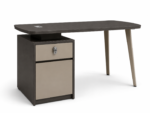 BUREAU 2 TIROIRS EN BOIS PLAQUÉ ET MÉTAL - ÉBÈNE/OR
