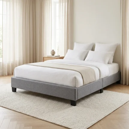 LIT 160 X 200 CM EN TISSU AVEC SOMMIER - GRIS