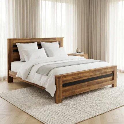 LIT 160 X 200 CM + SOMMIER - BOIS D'ACACIA