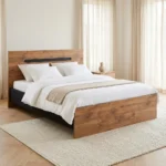 LIT 160 X 200 CM AVEC SOMMIER - COULEUR BOIS ET NOIR