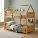 LIT MAISON SUPERPOSÉ STYLE MAISON 90 X 190 CM  AVEC SOMMIER - CHENE