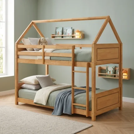 LIT MAISON SUPERPOSÉ STYLE MAISON 90 X 190 CM  AVEC SOMMIER - CHENE