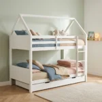 LIT MAISON SUPERPOSÉ STYLE MAISON 90 X 190 CM  AVEC SOMMIER - BLANC