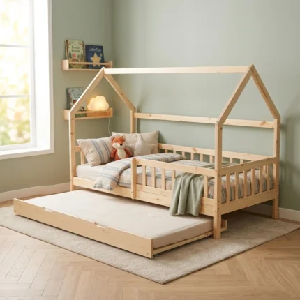 LIT 90 X 190 CM BOIS AVEC SOMMIERS  - NATUREL