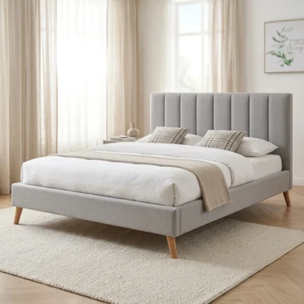 LIT 160 X 200 CM EN TISSU AVEC SOMMIER - TAUPE