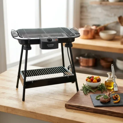 BARBECUE SUR PIED ÉLECTRIQUE 2000 W GRILLE AMOVIBLE THERMOSTAT - NOIR - TECHWOOD