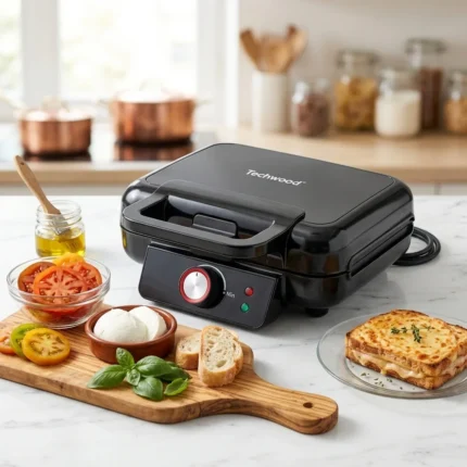 GAUFRIER CROQUE-MONSIEUR PANINI 3-EN-1 750 W 3 PLAQUES - INOX & NOIR - TECHWOOD
