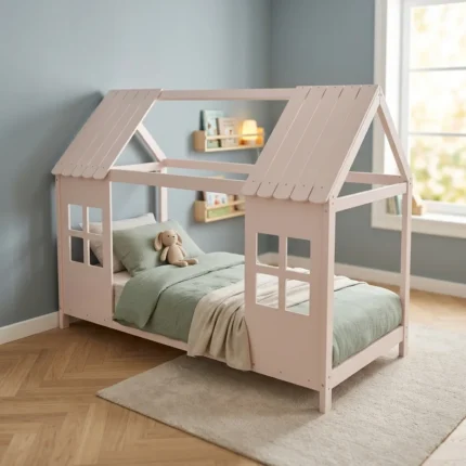 LIT CABANE 90X190 - BLANC ( AVEC SOMMIER )