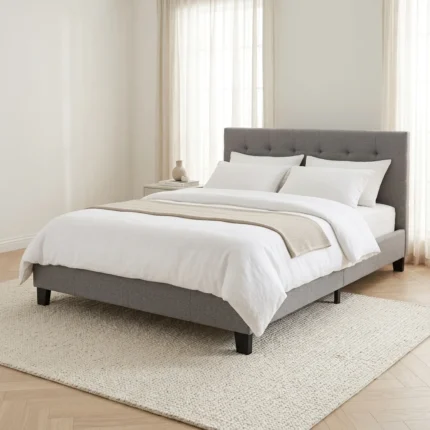 LIT 140 X 190 CM AVEC SOMMIER - GRIS FONCE