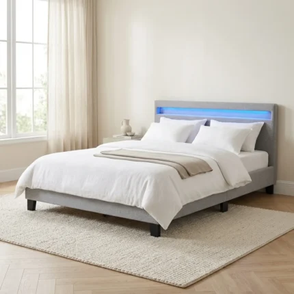 LIT 140 X 190 CM AVEC LED ET SOMMIER - GRIS