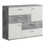COMMODE 4 TIROIRS ET 2 PORTES - GRIS BÉTON ET BLANC