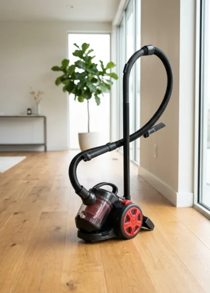 ASPIRATEUR TRAÎNEAU SANS SAC CYCLONIQUE 700 W FILTRE HEPA 2 L ENROULEUR AUTOMATIQUE - NOIR & ROUGE -