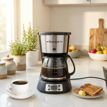 CAFETIÈRE FILTRE PROGRAMMABLE 1000 W 1,5 L 12 TASSES ÉCRAN LCD ARRÊT AUTO 40 MIN - NOIR & INOX - TEC