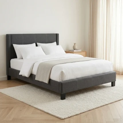 LIT 160 X 200 CM EN TISSU AVEC SOMMIER - NOIR