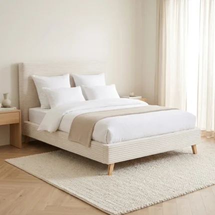 LIT 140 X 190  CM VELOURS CÔTELÉS - BEIGE