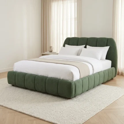 LIT + SOMMIER 160X200 CM EN TISSU - VERT