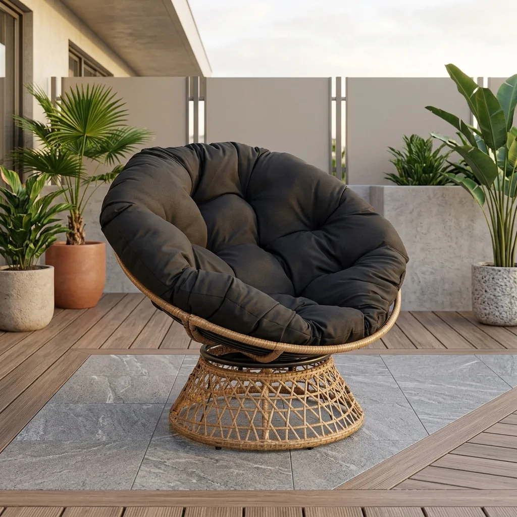 AI Generated Product Image FAUTEUIL DE JARDIN PIVOTANT AVEC COUSSIN - NOIR – Image 1