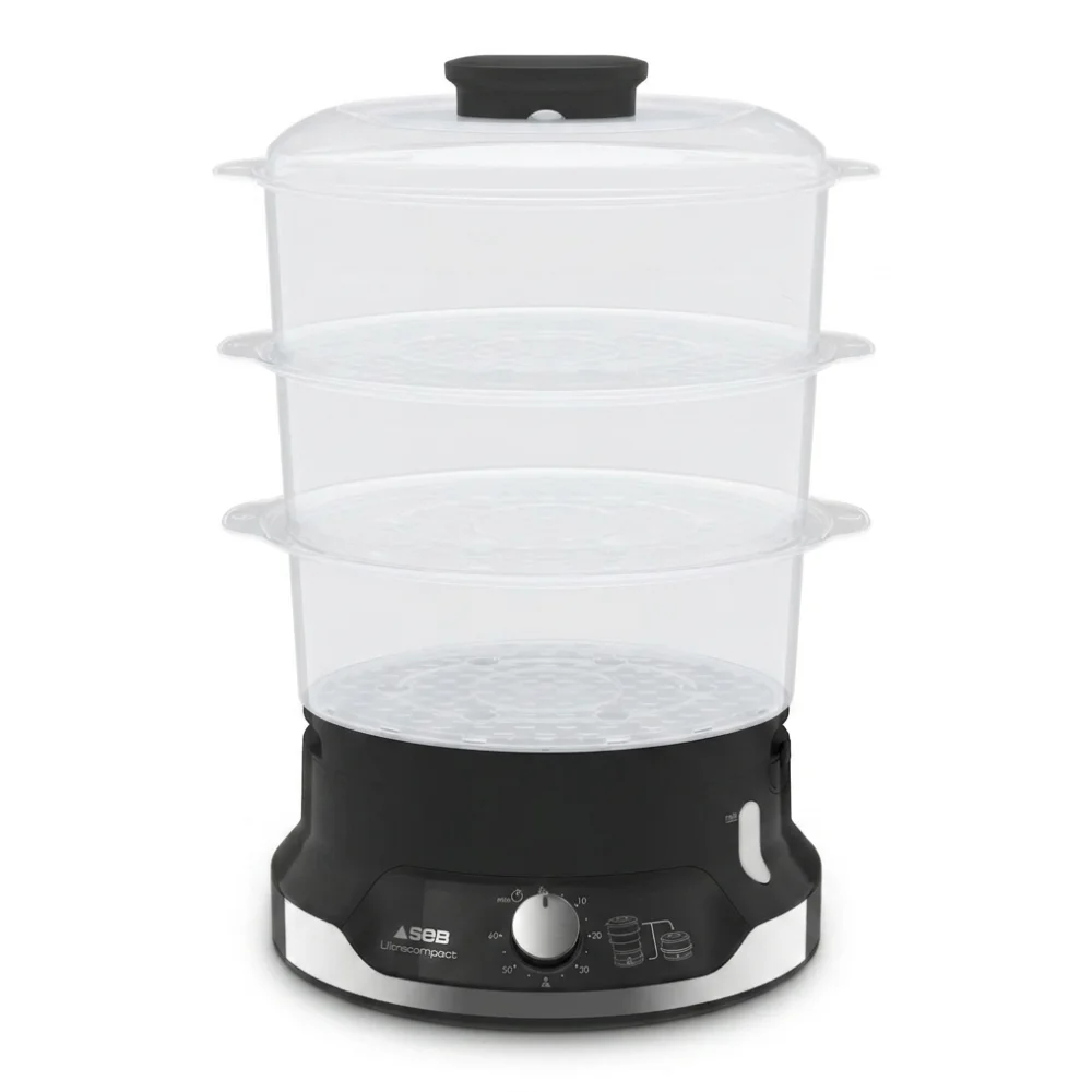 AI Generated Product Image CUISEUR VAPEUR COMPACT 3 BOLS EMPILABLES 9 L - NOIR – Image 1
