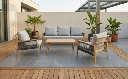 CANAPÉ 3 PLACES + 2 FAUTEUILS + TABLE BASSE - GRIS