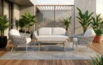 CANAPÉ 2 PLACES + 2 FAUTEUILS + TABLE BASSE - GRIS