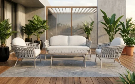 CANAPÉ 2 PLACES + 2 FAUTEUILS + TABLE BASSE - GRIS