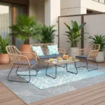 CANAPE 2 PLACES + 2 FAUTEUILS+ 1 TABLE BASSE AVEC COUSSIN - NATUREL