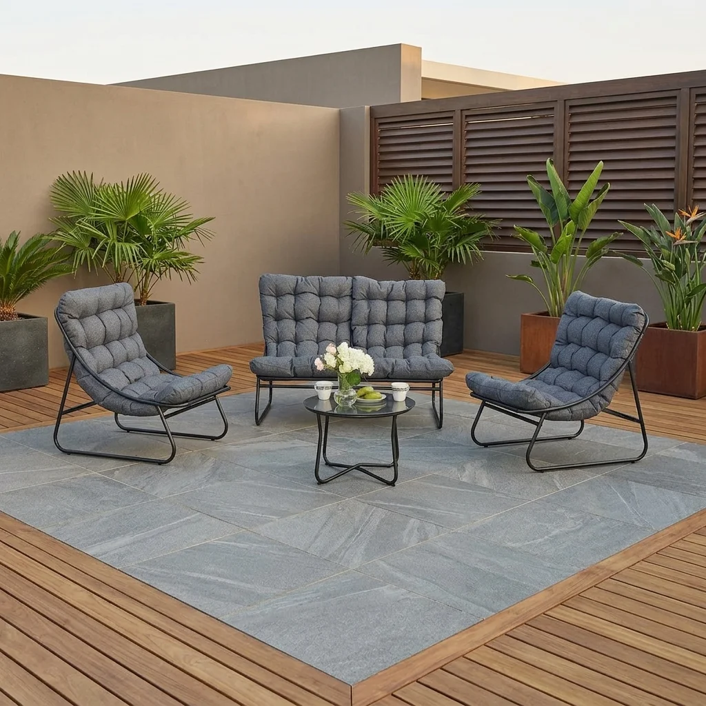 AI Generated Product Image CANAPÉ 2 PLACES + 2 FAUTEUILS + TABLE BASSE - GRIS ANTRACITHE – Image 1