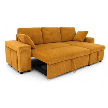 CANAPÉ D'ANGLE CONVERTIBLE & RÉVERSIBLE + 2 POUFS - JAUNE