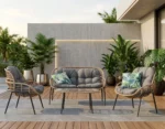 CANAPE 2 PLACES + 2 FAUTEUILS + TABLE BASSE - NATUREL