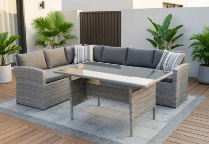 CANAPE D'ANGLE + TABLE RECTANGULAIRE  - GRIS