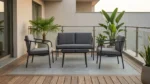 CANAPÉ 2 PLACES + 2 FAUTEUILS + TABLE BASSE - NOIR