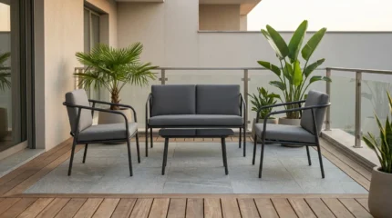 CANAPÉ 2 PLACES + 2 FAUTEUILS + TABLE BASSE - NOIR