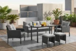 CANAPE 3 PLACES + 2 FAUTEUILS + 2 TABOURETS + TABLE - NOIR