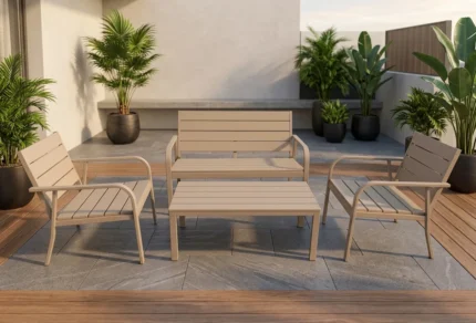 CANAPE 2 PLACES + 2 FAUTEUILS+ 1 TABLE BASSE - BEIGE