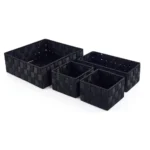 LOT DE 4 CORBEILLES DE RANGEMENT EN SANGLE TRESSÉE - NATUREL