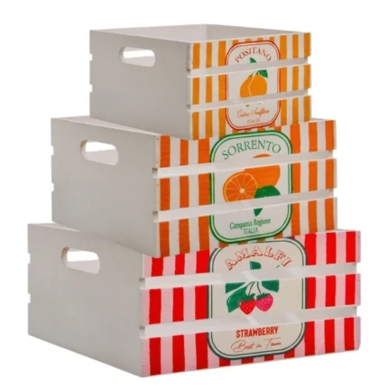 CAISSE DE RANGEMENT EN CARTON MOTIF RAYURES FRUITS - GRAND FORMAT