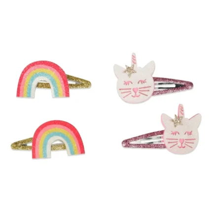 LOT DE 2 BARRETTES CHAT OU ARC-EN-CIEL