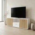 MEUBLE TV 2 PORTES / 1 TIROIRS / 1 NICHE - CHENE ET BLANC
