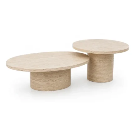 SET 2 TABLES BASSES GIGOGNES EN MDF - EFFET TRAVERTIN