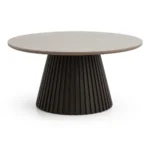 TABLE BASSE RONDE PLATEAU CÉRAMIQUE ET STRUCTURE BOIS - BLANC