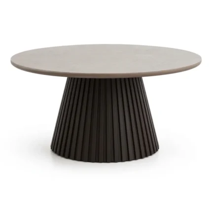 TABLE BASSE RONDE PLATEAU CÉRAMIQUE ET STRUCTURE BOIS - BLANC