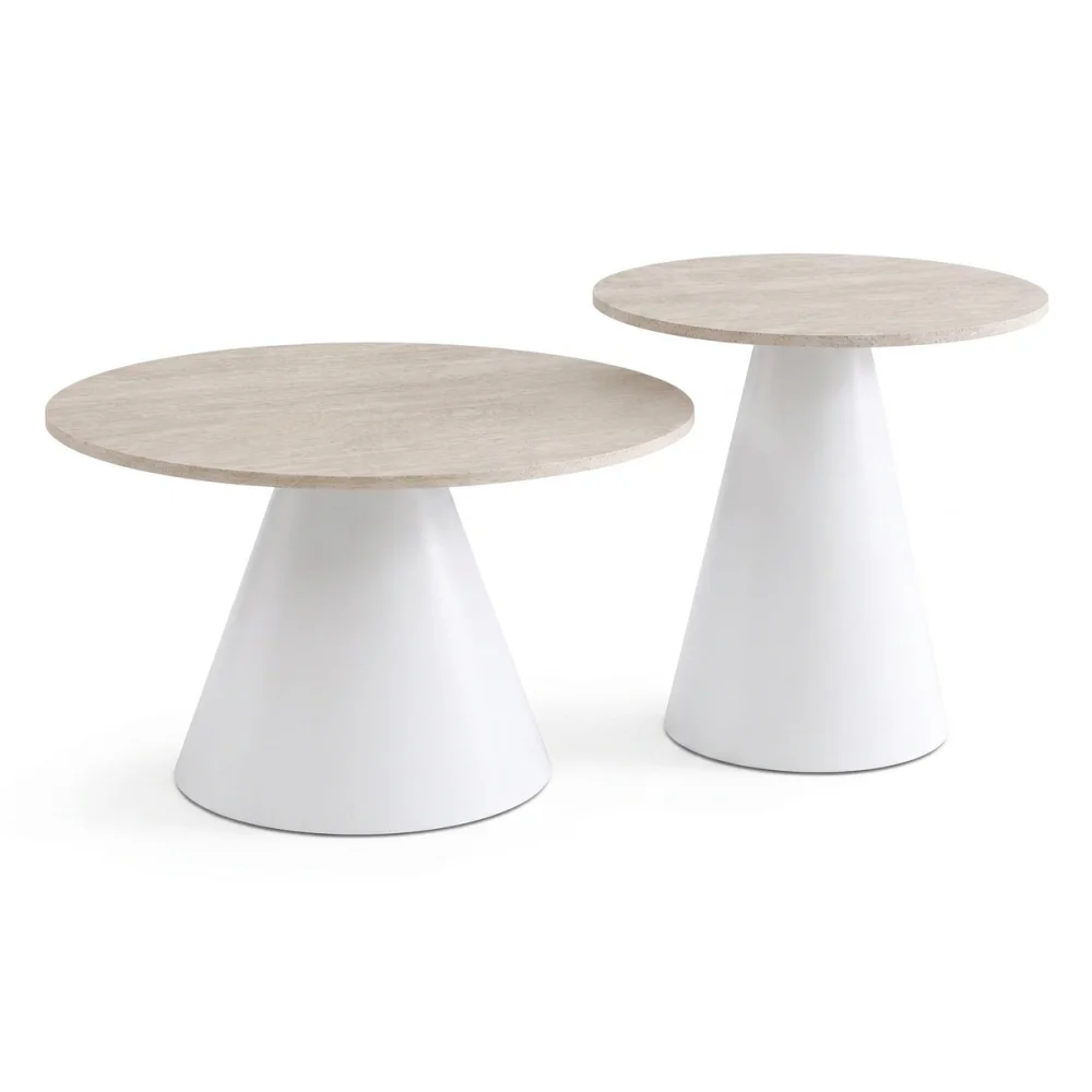 AI Generated Product Image SET 2 TABLES BASSES GIGOGNES PLATEAU CÉRAMIQUE - EFFET TRAVERTIN – Image 1