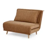 FAUTEUIL CONVERTIBLE 1 PLACE TISSU CÔTELÉ SUR PIEDS BOIS - CARAMEL