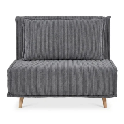 FAUTEUIL CONVERTIBLE 1 PLACE TISSU CÔTELÉ SUR PIEDS BOIS - GRIS