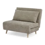 FAUTEUIL CONVERTIBLE 1 PLACE TISSU TWEED BOUCLÉ SUR PIEDS BOIS - MARRON CLAIR